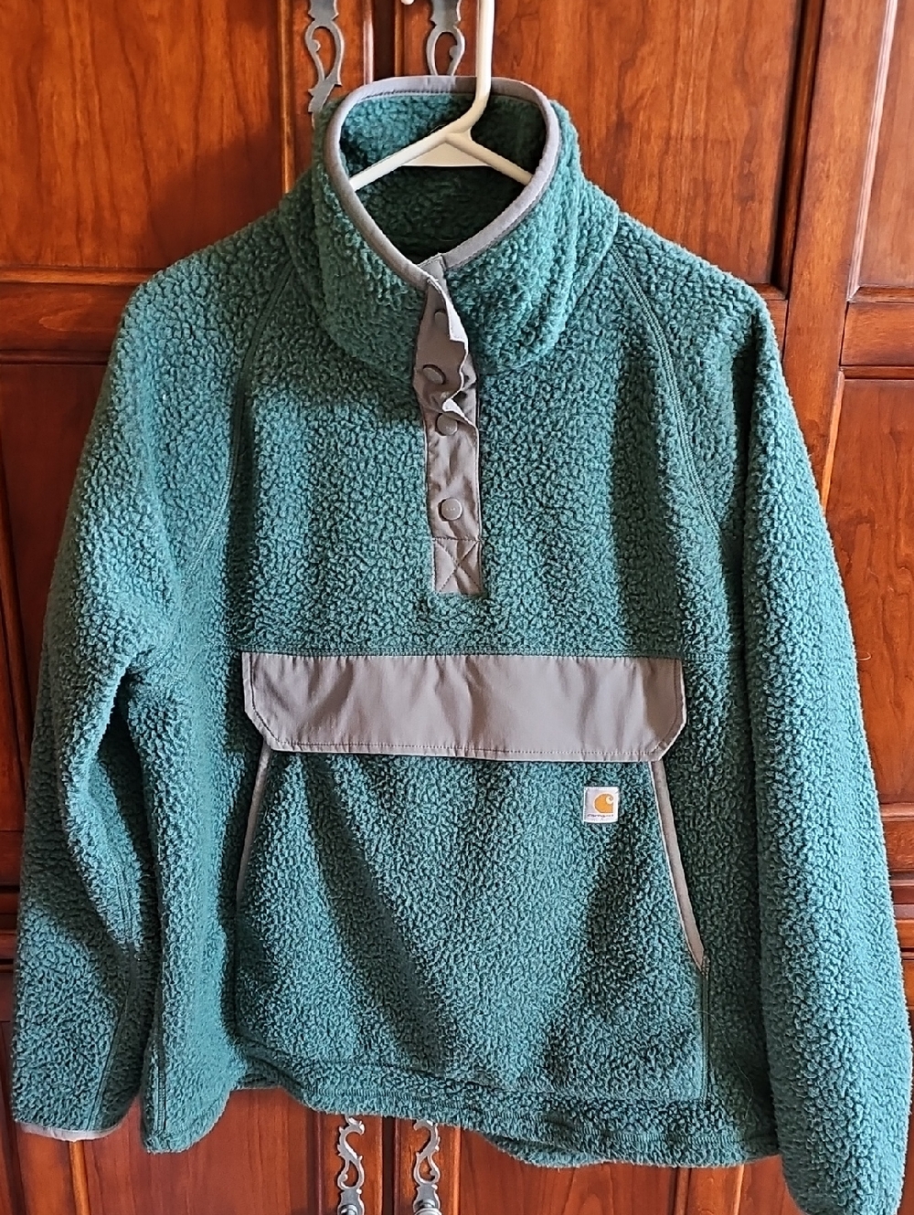 Carhartt Teal Green Sherpa Snap Pullover with Contrast Pocket